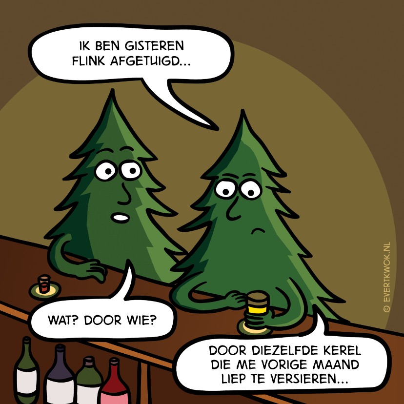 Grappige kerstkaart met kerstbomen aan de bar | Kaartje2go