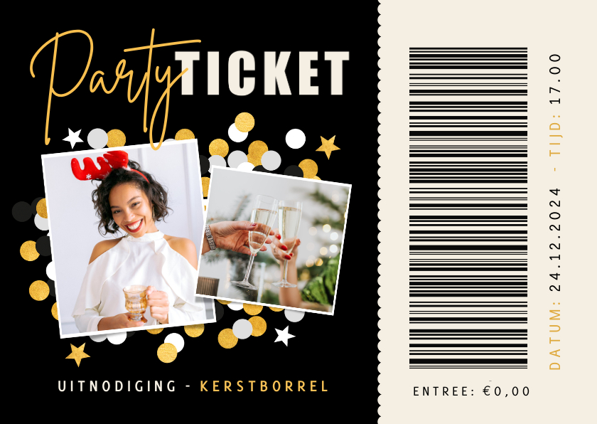 Kerstkaarten - Grappige party ticket uitnodiging kerstfeest of kerstborrel 