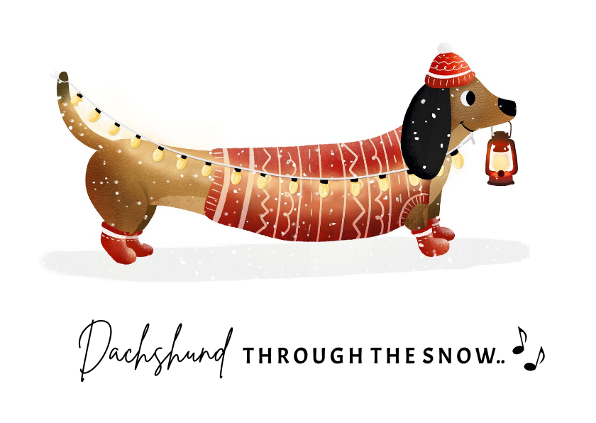 Kerstkaarten - Grappige teckel kerstkaart Dachshund through the snow 