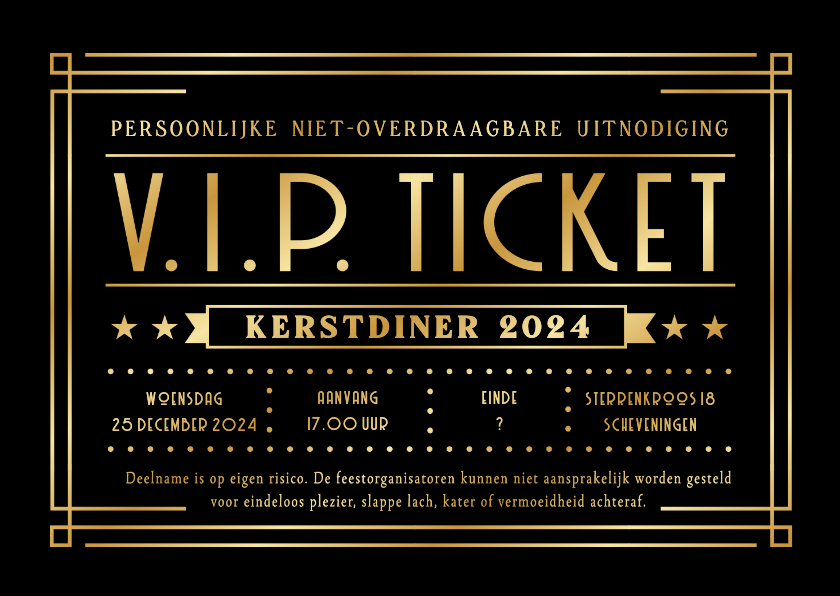 Kerstkaarten - Grappige VIP-ticket uitnodiging kerstdiner met foliedruk