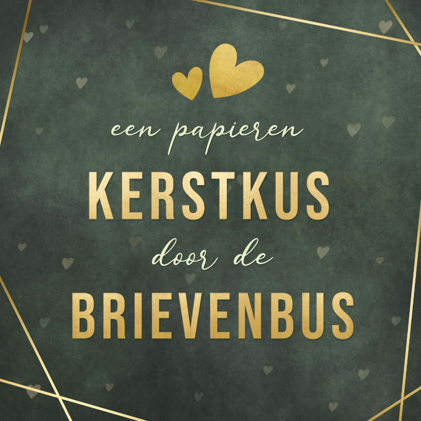 Kerstkaarten - Groene kerstkaart een papieren kerstkus door brievenbus 