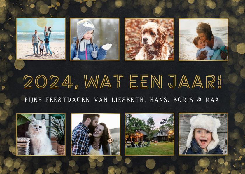 Kerstkaarten - Hippe fotocollage kerstkaart zwart - terugblik op 2024