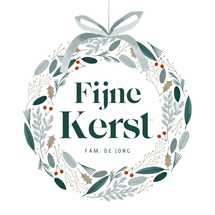 Kerstkaarten - Hippe kerstkaart fijne kerst kerstkrans botanisch