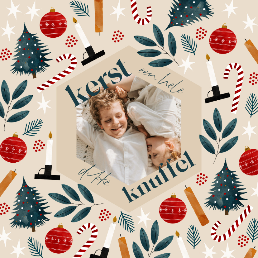 Kerstkaarten - Hippe kerstkaart kerstknuffel met foto en kerstillustraties