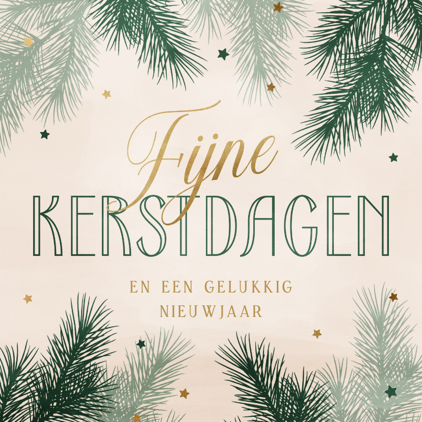 Kerstkaarten - Hippe kerstkaart met groene dennentakjes