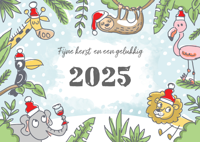 Kerstkaarten - Junglekerstkaart met wilde dieren