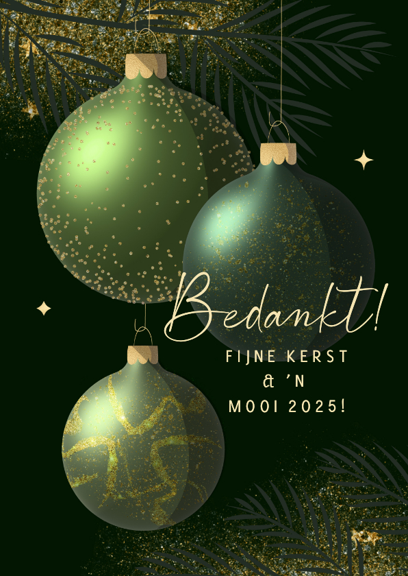 Kerstkaarten - Kerst artistiek bedankt sprankelend groen goud kerstballen