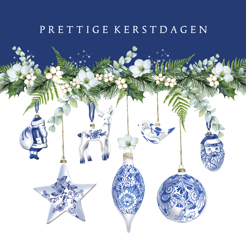 Kerstkaarten - Kerst kerstornamenten Delftsblauw