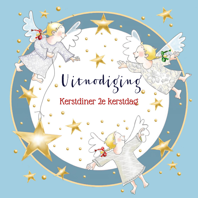 Kerstkaarten - Kerst - uitnodiging kerstdiner blauw