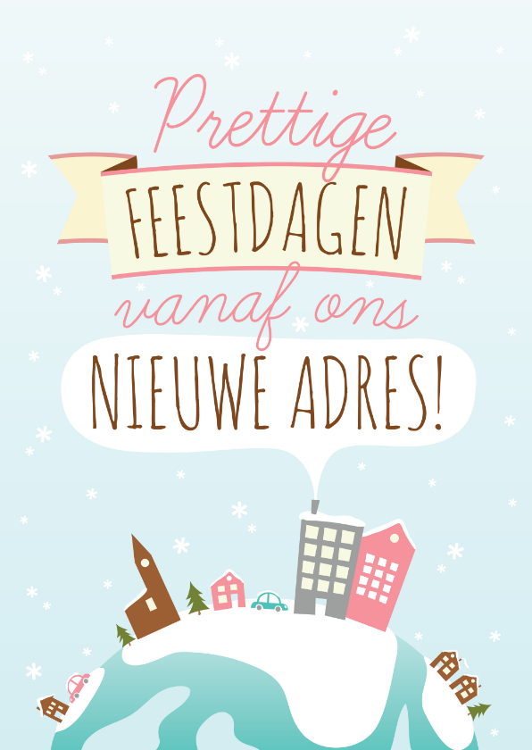 Kerstkaarten - Kerst Verhuiskaart Illustratie Huisjes