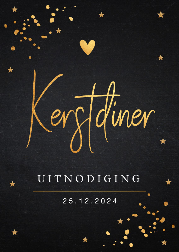 Kerstkaarten - Kerstdiner uitnodiging goudlook confetti