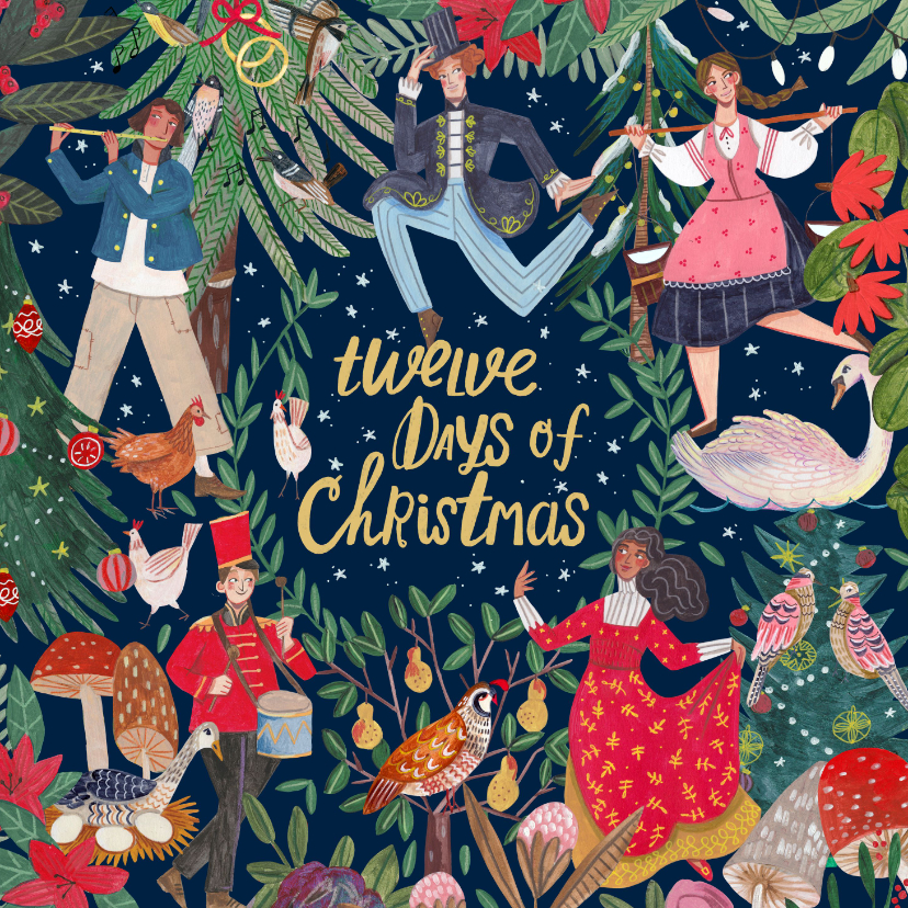 Kerstkaarten - Kerstkaart '12 days of Christmas' illustratie_blauw