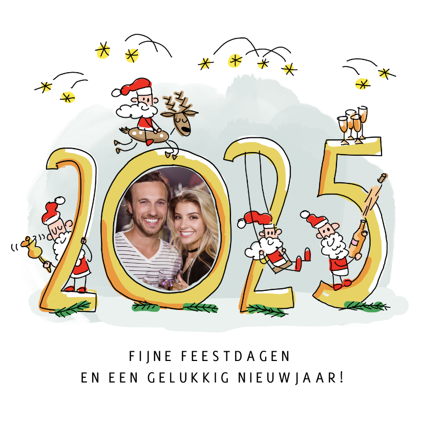 Kerstkaarten - Kerstkaart 2025 foto en met kerstmannen