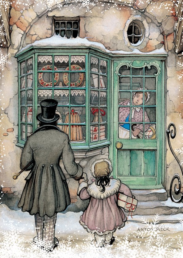 Kerstkaarten - Kerstkaart Anton Pieck illustratie voor de bakkerij