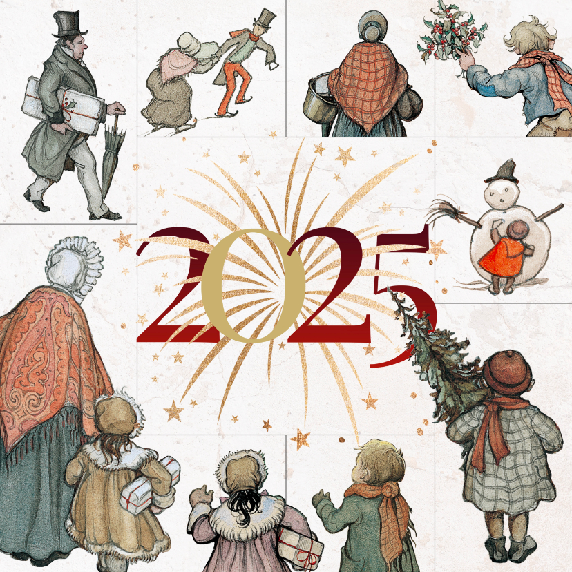 Kerstkaarten - Kerstkaart Anton Pieck vuurwerk 2025