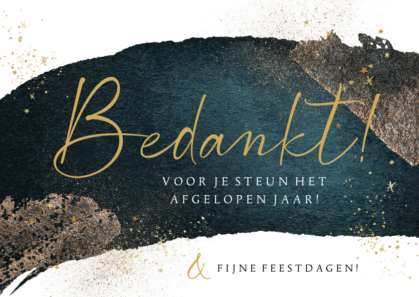 Kerstkaarten - Kerstkaart bedankt watercolor blauw goudlook