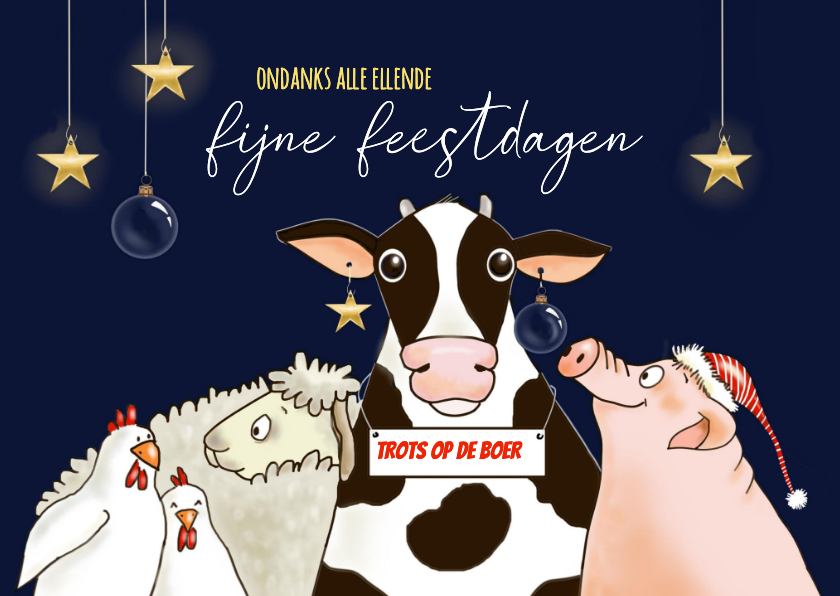 Kerstkaarten - Kerstkaart boerderijdieren