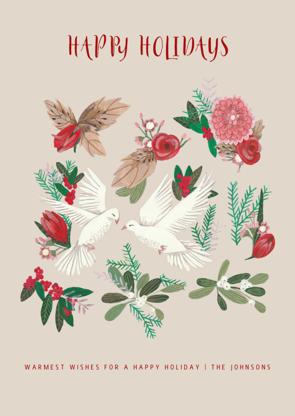 Kerstkaarten - Kerstkaart botanisch met duiven