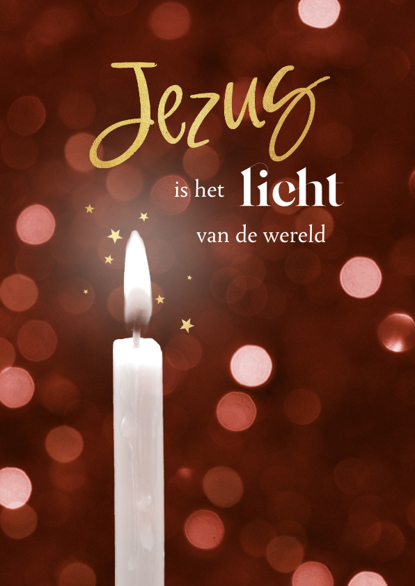 Kerstkaarten - Kerstkaart christelijk jezus licht wereld kaars sterren goud