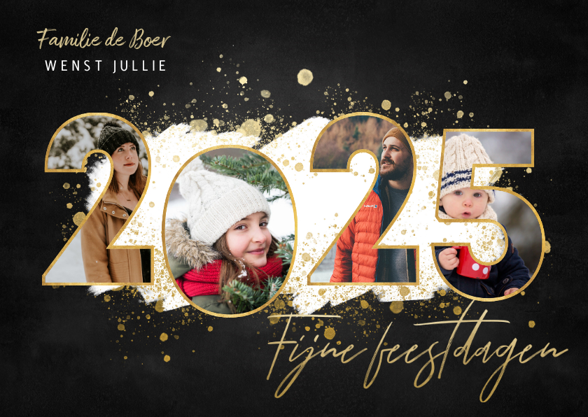 Kerstkaarten - Kerstkaart fijne feestdagen fotocollage 2025 gouden spetters