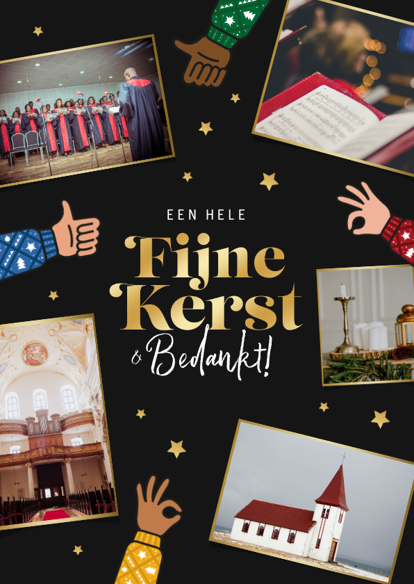 Kerstkaarten - Kerstkaart fijne kerst bedankt duimpjes sterren