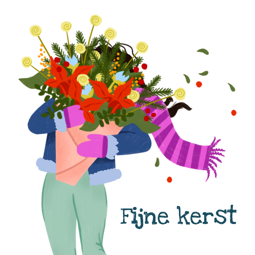 Kerstkaarten - Kerstkaart fijne kerst boeket bloemen