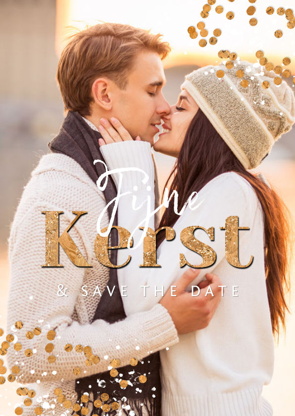 Kerstkaarten - Kerstkaart foto confetti goud spetters save the date