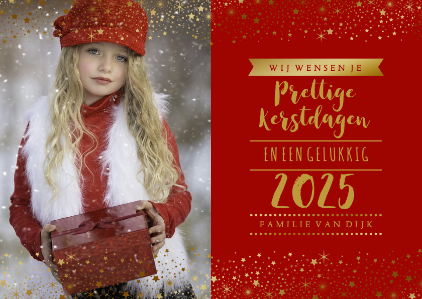 Kerstkaarten - Kerstkaart foto sterren goudlook