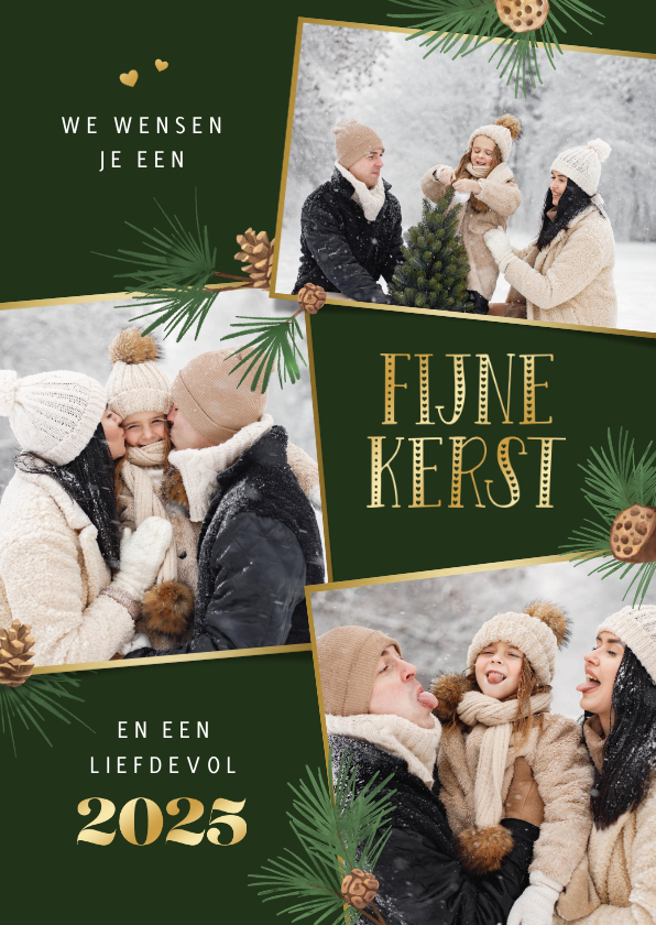 Kerstkaarten - Kerstkaart fotocollage fijne kerst 2025 dennentakjes foto