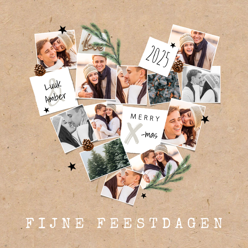 Kerstkaarten - Kerstkaart fotocollage hartje kraft liefde sterren