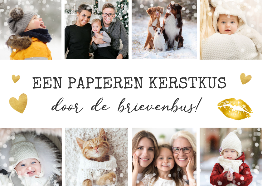 Kerstkaarten - Kerstkaart fotocollage kerstkus met 8 eigen foto's