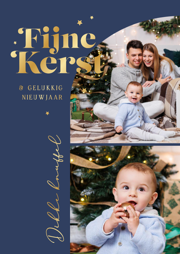 Kerstkaarten - Kerstkaart foto's boog fijne kerst goud sterretjes