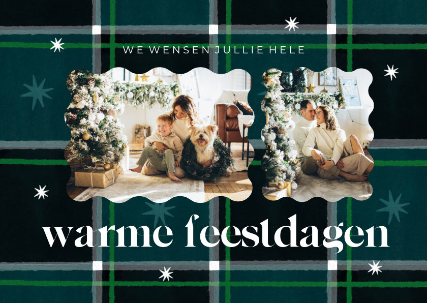 Kerstkaarten - Kerstkaart gezellige feestdagen plaid patroon blauw groen