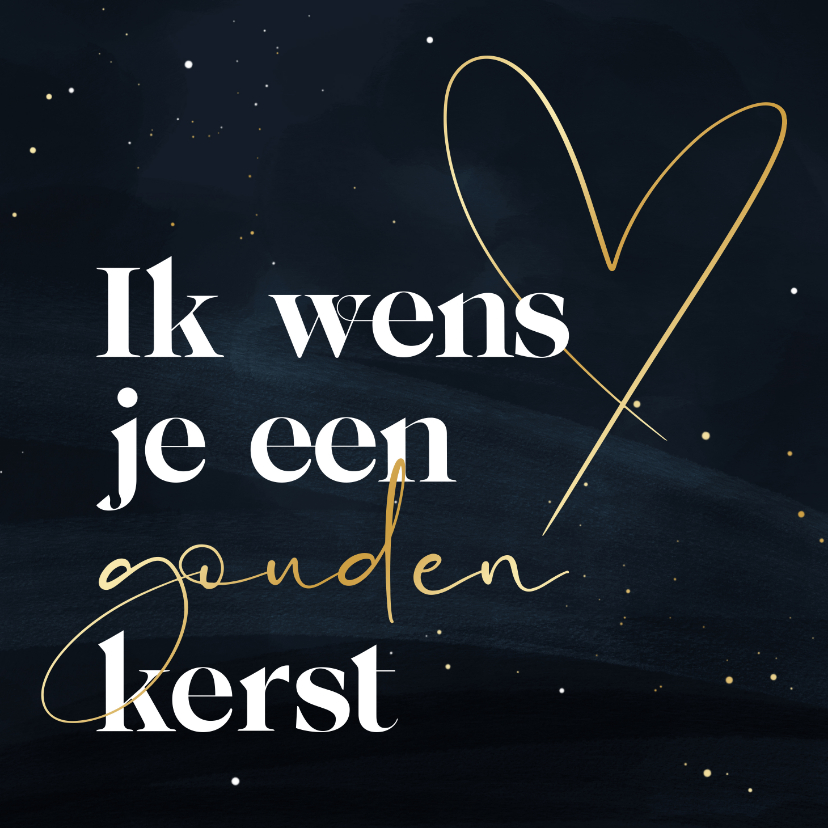 Kerstkaarten - Kerstkaart gouden kerst donkerblauw met hart