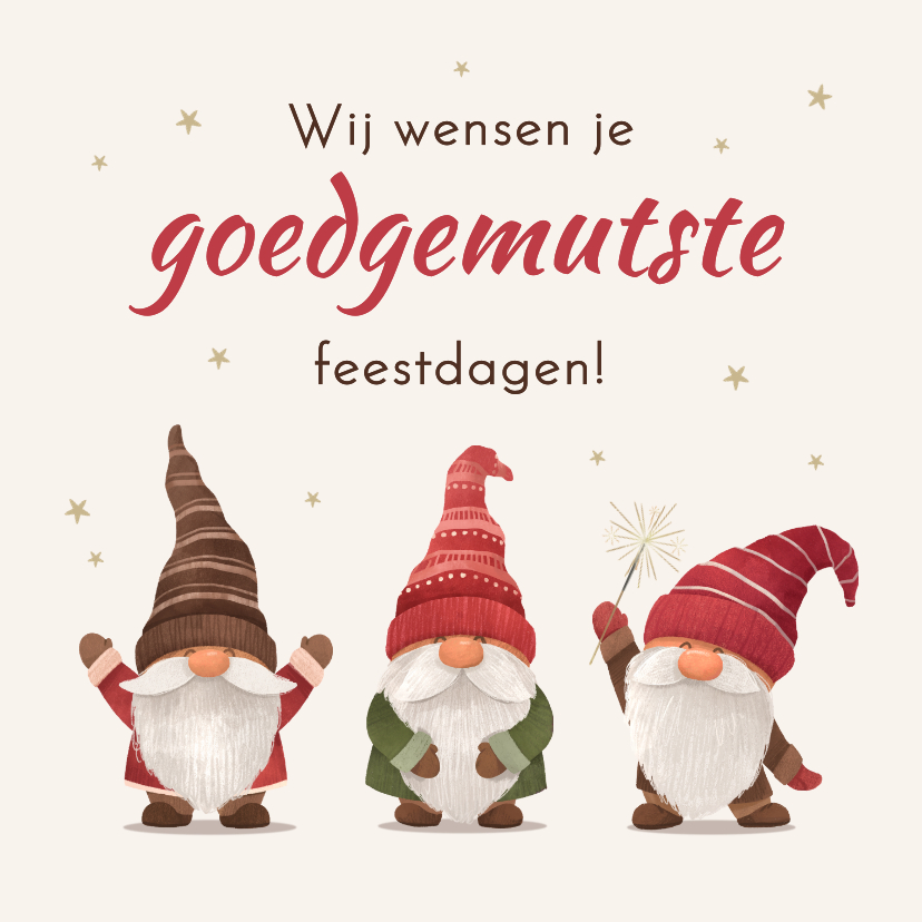 Kerstkaarten - Kerstkaart grappige kerstkabouters sterren fijne feestdagen