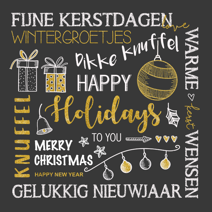 Kerstkaarten - Kerstkaart handlettering in goudlook 