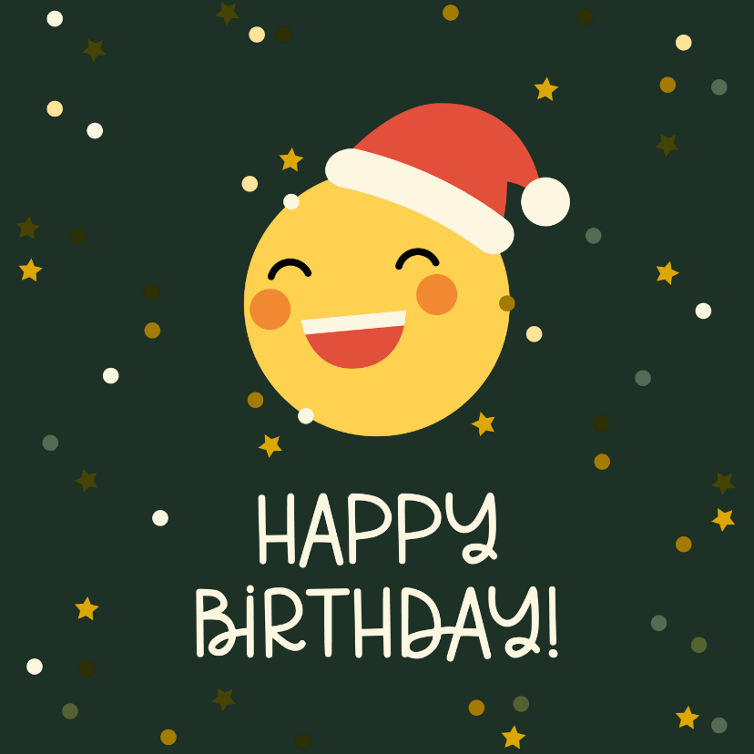 Kerstkaarten - Kerstkaart happy birthday emoji met kerstmuts