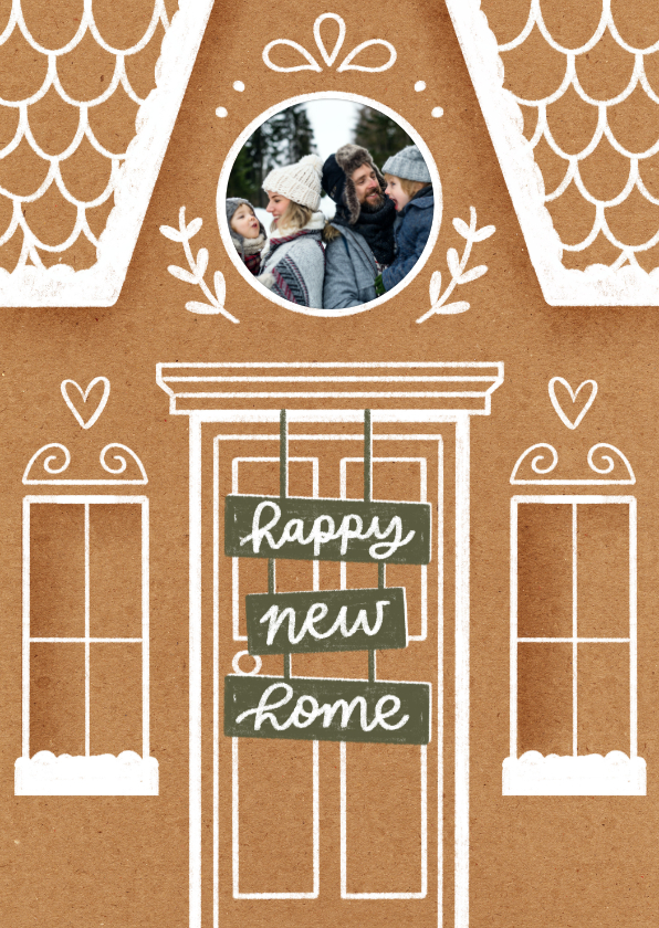 Kerstkaarten - Kerstkaart happy new home gingerbread foto