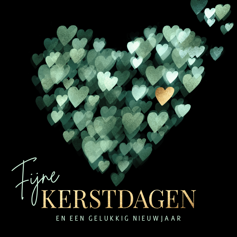 Kerstkaarten - Kerstkaart hart groen en goud