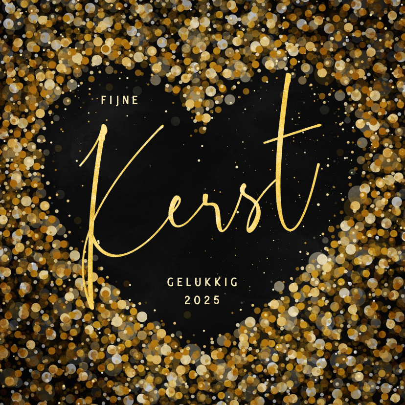 Kerstkaarten - Kerstkaart hart met confetti goudlook