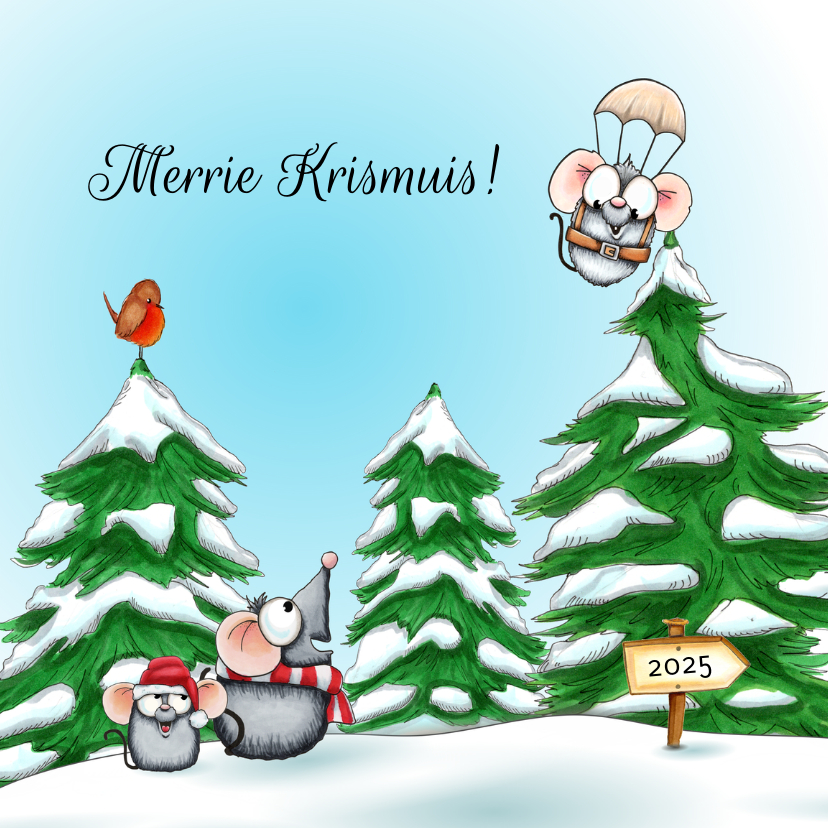 Kerstkaarten - Kerstkaart heppie krismuis