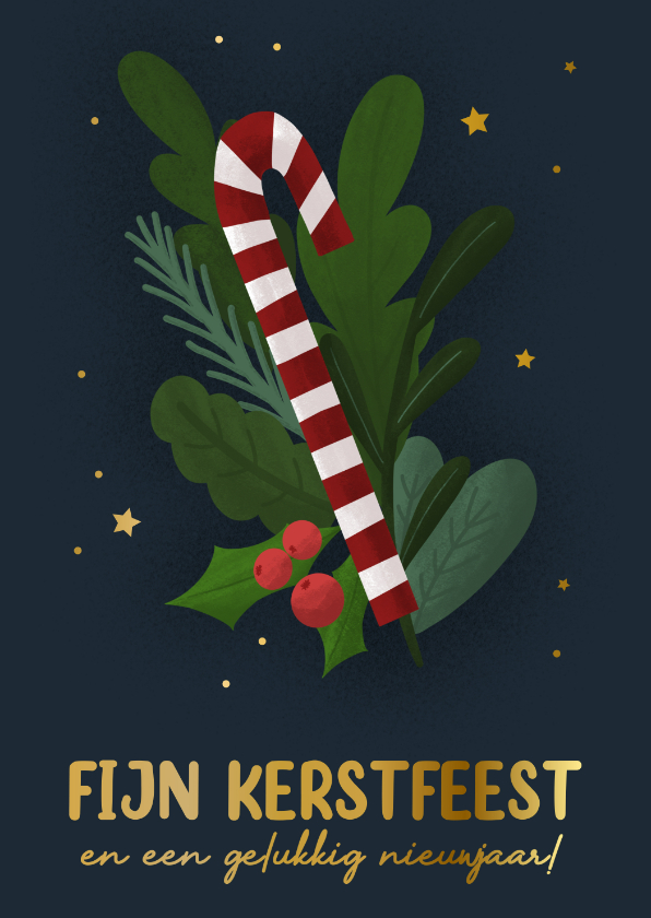 Kerstkaarten - Kerstkaart illustratie zuurstok met kersttakjes