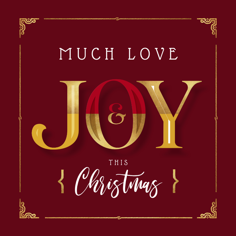 Kerstkaarten - Kerstkaart JOY christmas love goud stijlvol chic