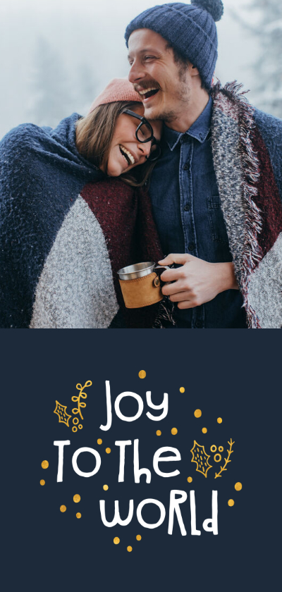 Kerstkaarten - Kerstkaart joy to the world goudlook met foto