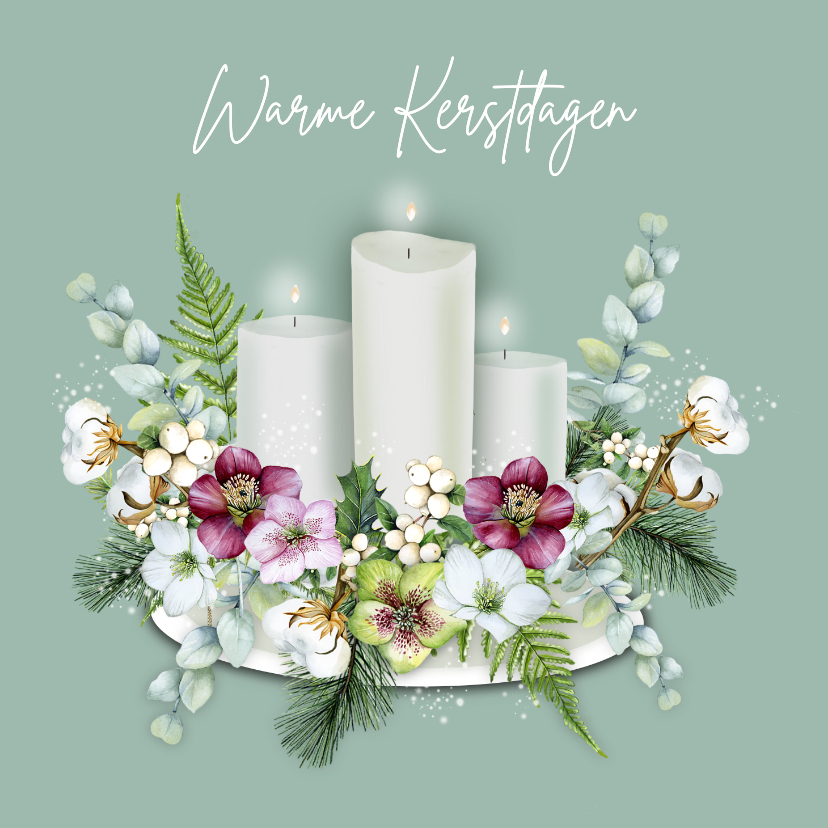 Kerstkaarten - Kerstkaart kaarsen bloemen