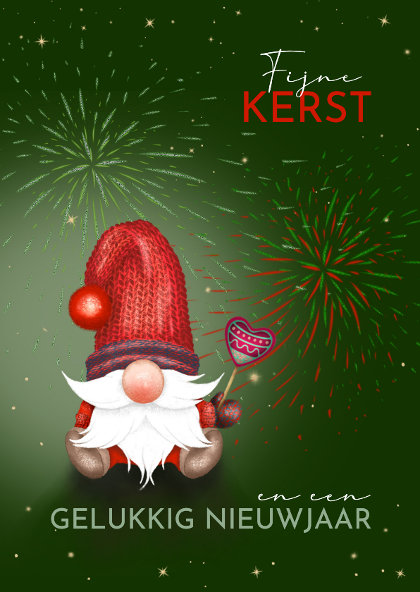 Kerstkaarten - Kerstkaart kabouters en vuurwerk