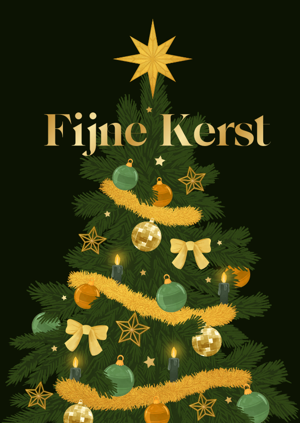 Kerstkaarten - Kerstkaart kerstboom goud decoratie groen stijlvol hip