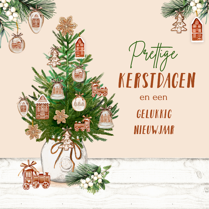 Kerstkaarten - Kerstkaart kerstboom ornamenten gingerbread