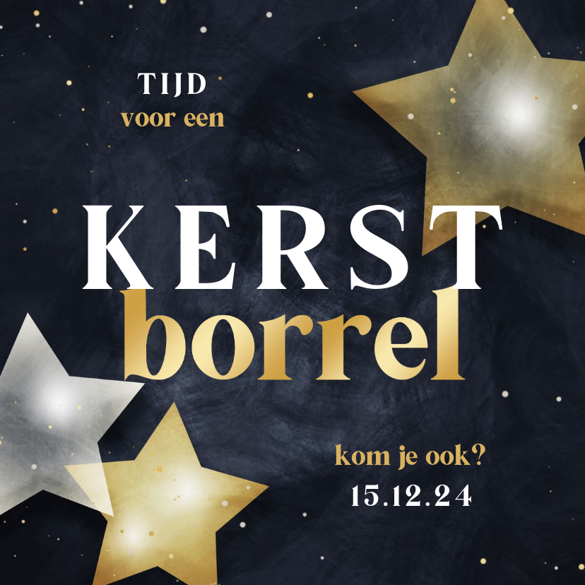 Kerstkaarten - Kerstkaart kerstborrel met sterren donkerblauw met goud