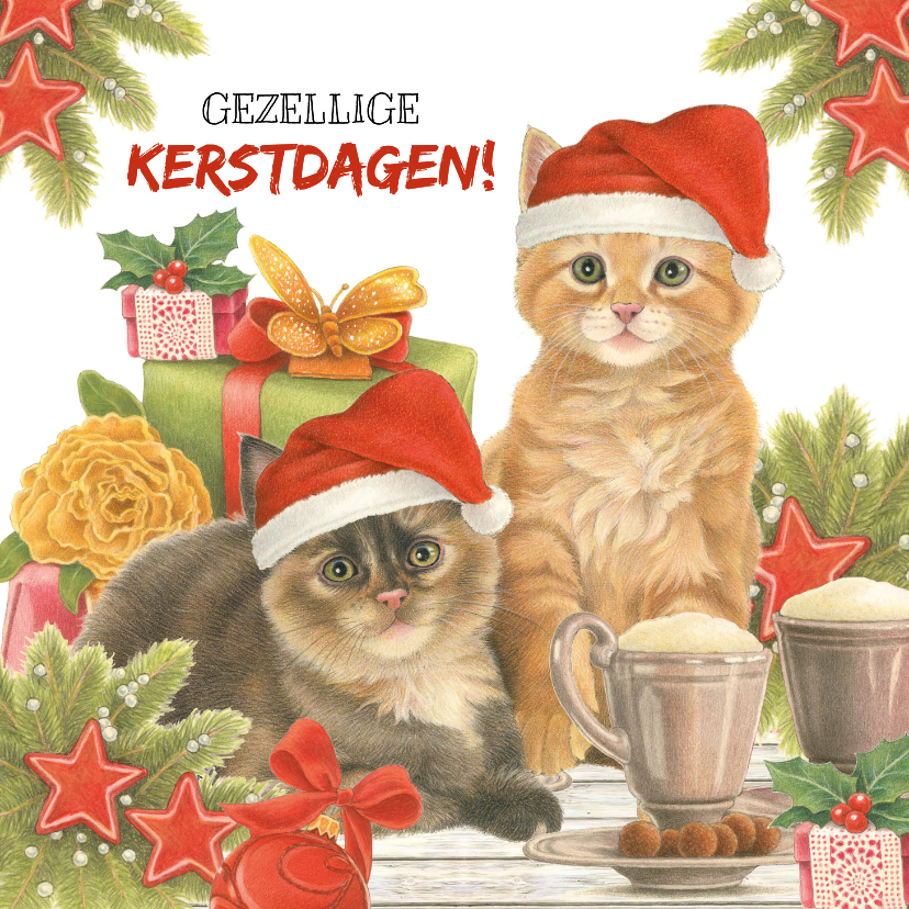 Kerstkaarten - Kerstkaart Kerstkittens met kadootjes